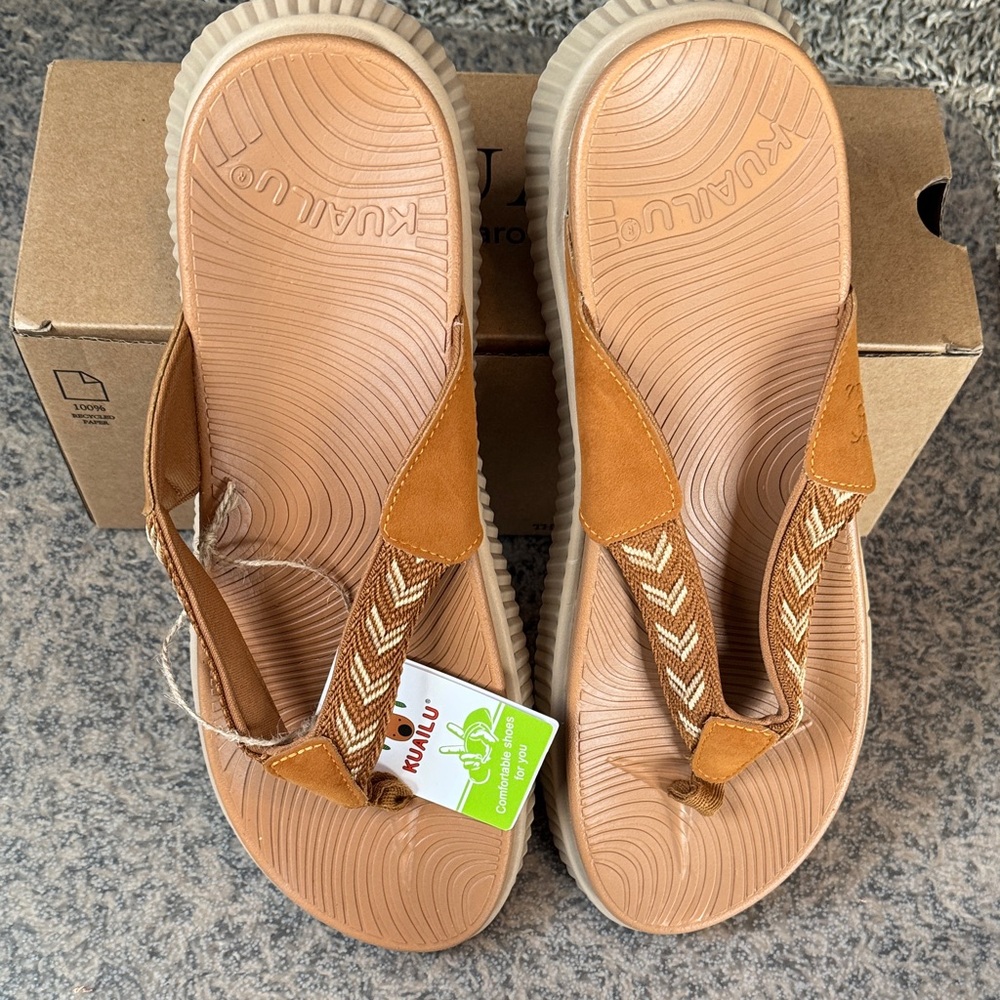 Kulai Uo Tan Sandals for Men size 12 wide khaki color, thick foam sole